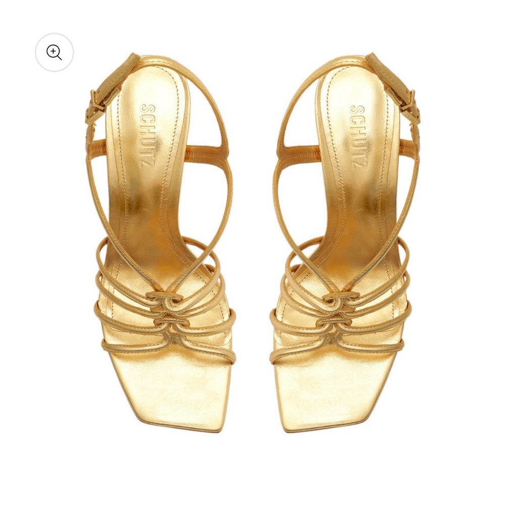 SCHUTZ Metallic Gold Octavia Strappy Leather Sandal w/Box and Dust Bag